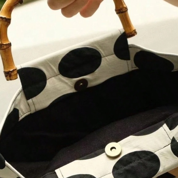 🆕 Retro Polka Dot Bamboo Knot Tote Bag - Picture 5 of 9